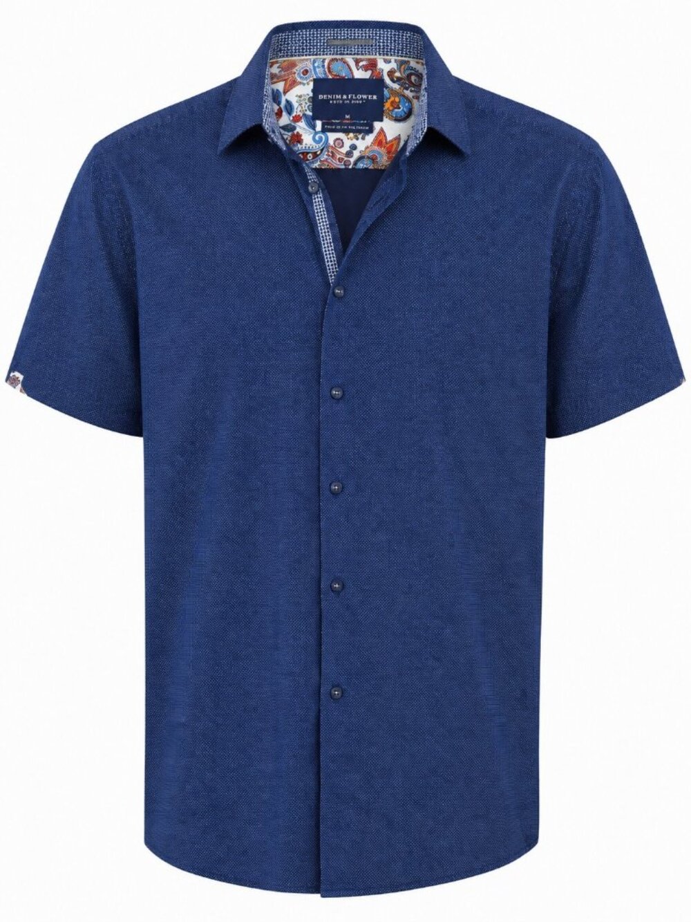 Denim & Flower Mens Navy Short Sleeve Button-Up Shirt Paisley Accents Size L